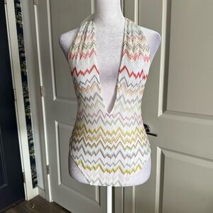 NWT Missoni Chevron Knit Halter One Piece Bathing Suit Size IT 44 US M